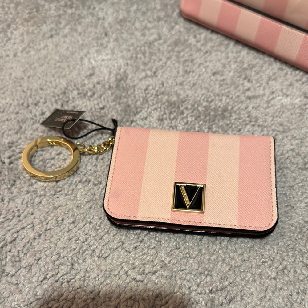 Pink Striped Card Holder keychain